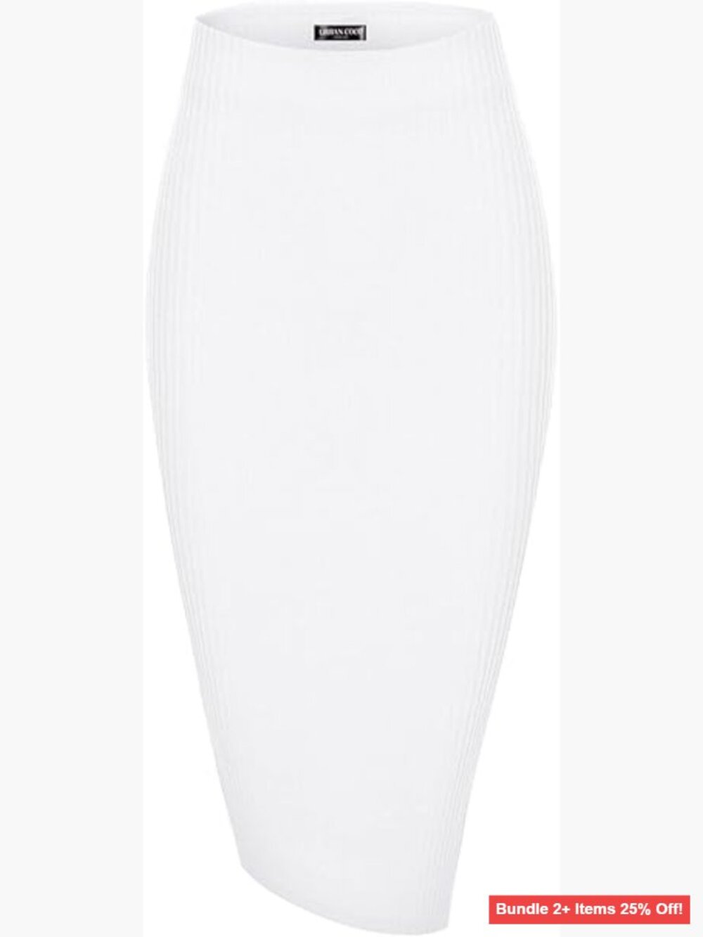 High Waist Knee Length Pencil Skirt Ribbed Knit Midi Stretchy